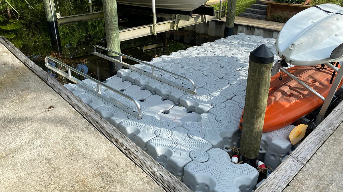 Kayak launch with handrails