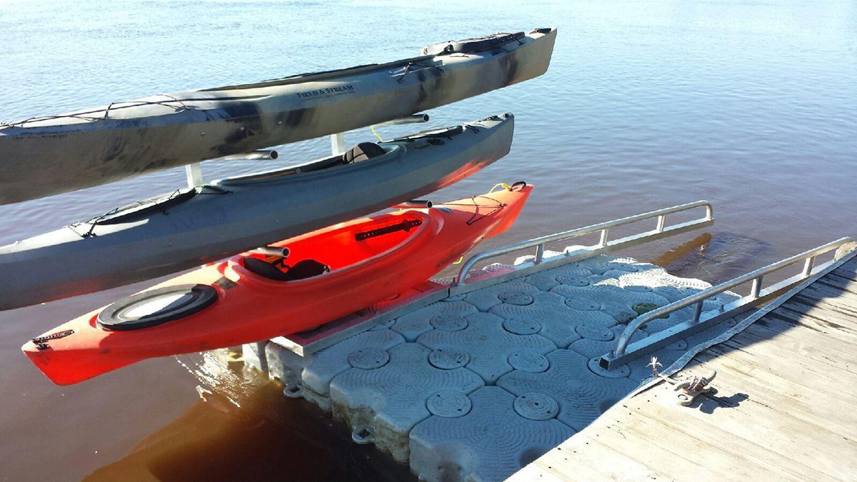 Kayak launch with handrails