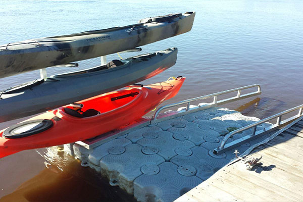 kayaks on dock blocks