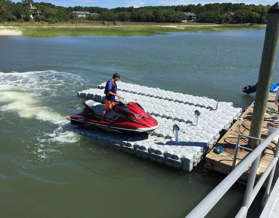 red jet ski on dock