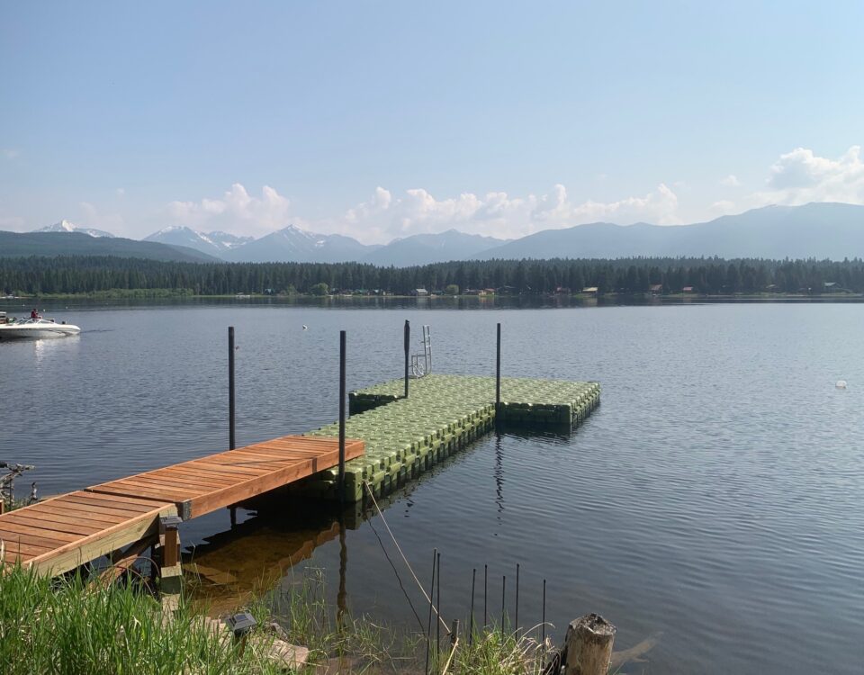 T-shaped green floating dock in Montana