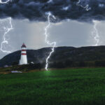 A thunderstorm with lightning bolts